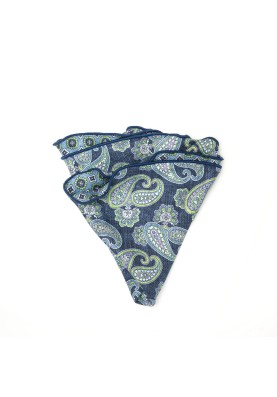 Navy Paisley/Neat Print Silk Shappe Diamante Reversible Pocket Circle 