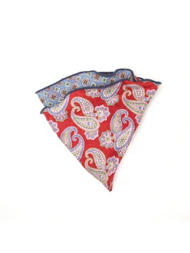 Red Paisley/Neat Print Silk Shappe Diamante Reversible Pocket Circle