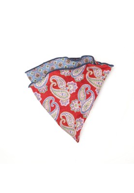 Red Paisley/Neat Print Silk Shappe Diamante Reversible Pocket Circle 