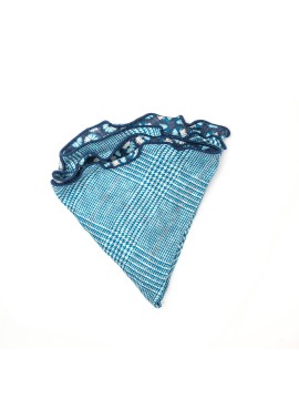 Navy/Blue Floral/Glen Print Silk Shappe Diamante Reversible Pocket Circle