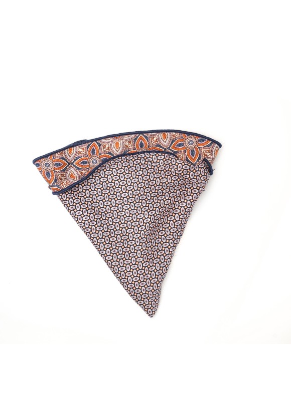 Rust Quatrefoil/Oval Neat Print Silk Shappe Diamante Reversible Pocket Circle