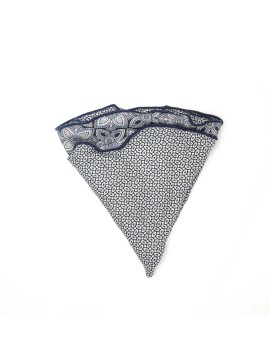 Grey/Black Quatrefoil/Oval Neat Print Silk Shappe Diamante Reversible Pocket Circle