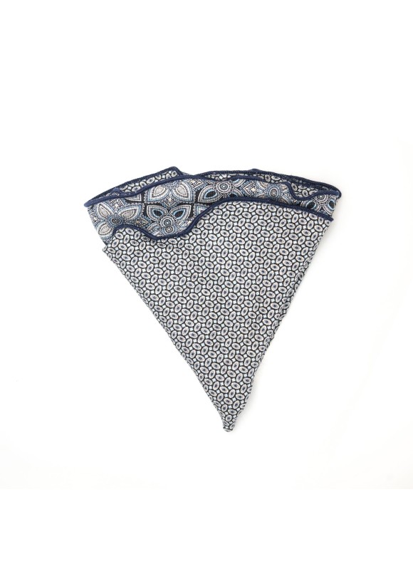 Grey/Black Quatrefoil/Oval Neat Print Silk Shappe Diamante Reversible Pocket Circle