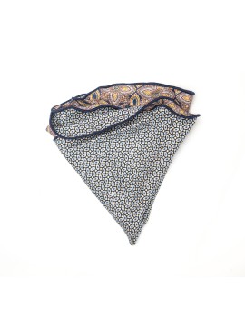 Mustard Quatrefoil/Oval Neat Print Silk Shappe Diamante Reversible Pocket Circle