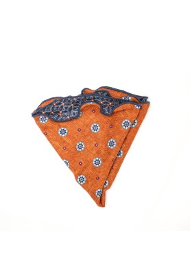 Rust Floral Neat/ Print Silk Shappe Diamante Reversible Pocket Circle 