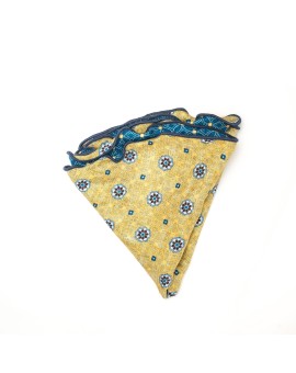 Mustard Floral Neat/ Print Silk Shappe Diamante Reversible Pocket Circle