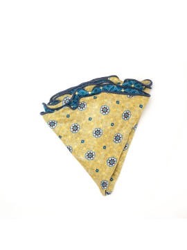 Mustard Floral Neat/ Print Silk Shappe Diamante Reversible Pocket Circle