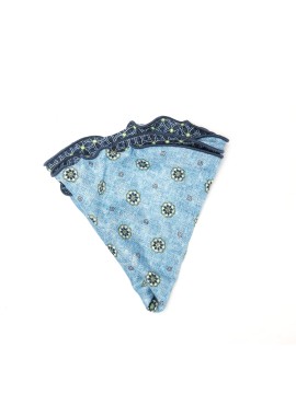 Blue Floral Neat/ Print Silk Shappe Diamante Reversible Pocket Circle