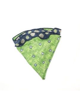 Navy/Spring Green Medallions/Floret Neat Print Silk Shappe Diamante Reversible Pocket Circle