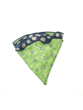 Navy/Spring Green Medallions/Floret Neat Print Silk Shappe Diamante Reversible Pocket Circle
