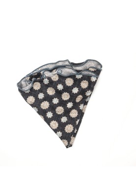 Black/Grey Medallions/Floret Neat Print Silk Shappe Diamante Reversible Pocket Circle 