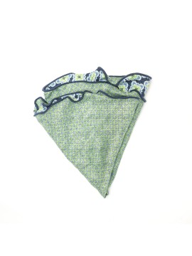 Navy/Spring Green Medallions/Links Neat Print Silk Shappe Diamante Reversible Pocket Circle