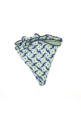 Navy/Spring Green Medallions/Links Neat Print Silk Shappe Diamante Reversible Pocket Circle 