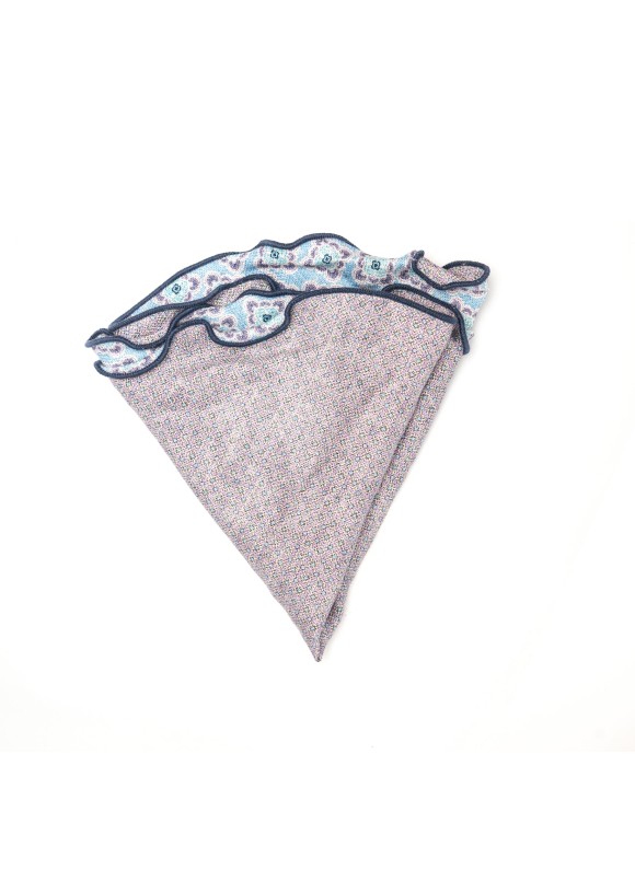 Sky Blue/Lilac Medallions/Links Neat Print Silk Shappe Diamante Reversible Pocket Circle