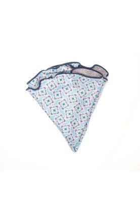 Sky Blue/Lilac Medallions/Links Neat Print Silk Shappe Diamante Reversible Pocket Circle 