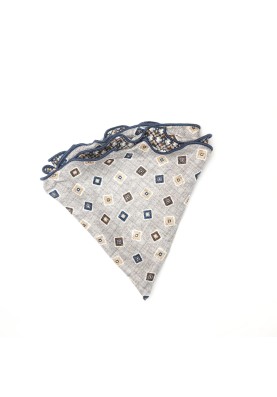 Grey Neat/Floral Graph Print Silk Shappe Diamante Reversible Pocket Circle 