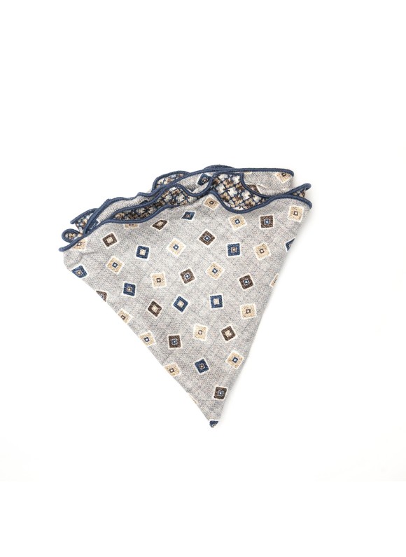 Grey Neat/Floral Graph Print Silk Shappe Diamante Reversible Pocket Circle