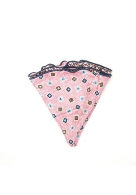 Pink Neat/Floral Graph Print Silk Shappe Diamante Reversible Pocket Circle 