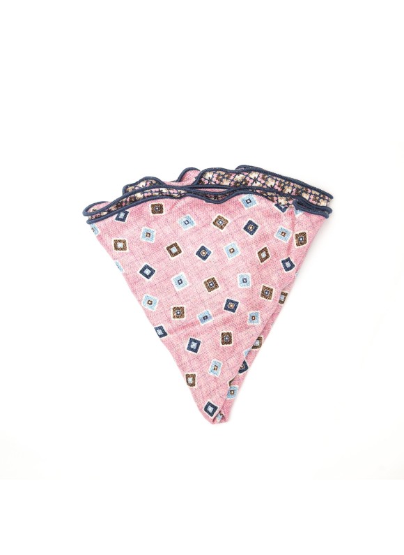 Pink Neat/Floral Graph Print Silk Shappe Diamante Reversible Pocket Circle