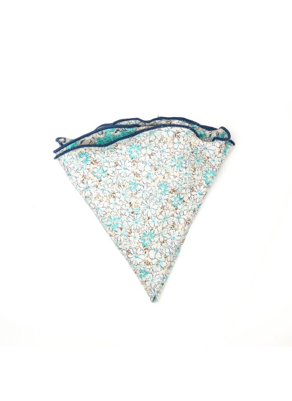 Mint/Blue Paisley/Floral Print Silk Shappe Diamante Reversible Pocket Circle