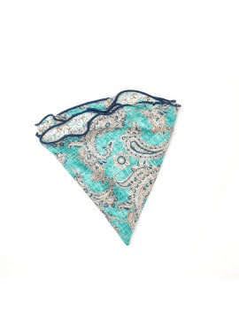 Mint/Blue Paisley/Floral Print Silk Shappe Diamante Reversible Pocket Circle