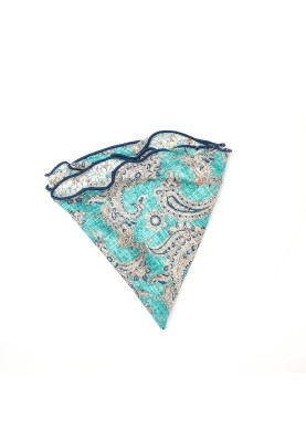 Mint/Blue Paisley/Floral Print Silk Shappe Diamante Reversible Pocket Circle 