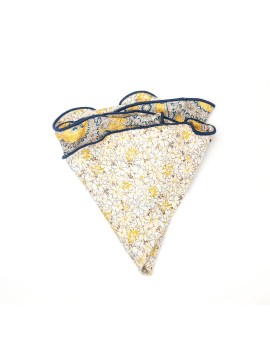 Yellow Blue Paisley/Floral Print Silk Shappe Diamante Reversible Pocket Circle