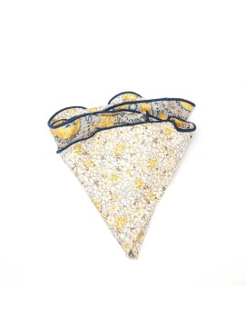 Yellow Blue Paisley/Floral Print Silk Shappe Diamante Reversible Pocket Circle
