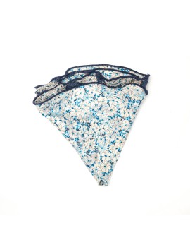 Denim/Blue Paisley/Floral Print Silk Shappe Diamante Reversible Pocket Circle