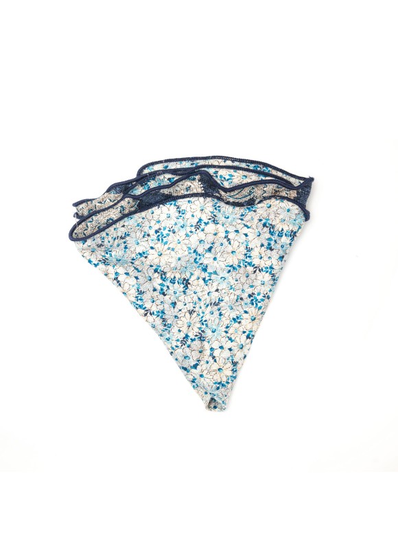 Denim/Blue Paisley/Floral Print Silk Shappe Diamante Reversible Pocket Circle