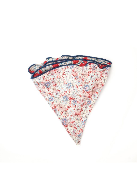 Red/Blue Paisley/Floral Print Silk Shappe Diamante Reversible Pocket Circle