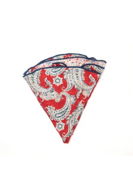 Red/Blue Paisley/Floral Print Silk Shappe Diamante Reversible Pocket Circle