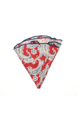 Red/Blue Paisley/Floral Print Silk Shappe Diamante Reversible Pocket Circle 