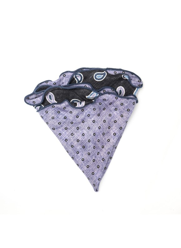 Black/Purple Paisley/Shadowed Dots Print Silk Shappe Diamante Reversible Pocket Circle