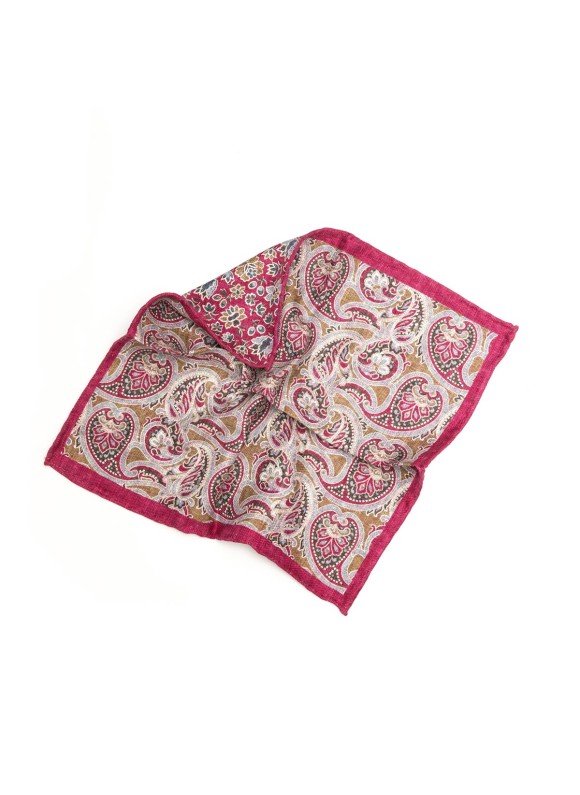 Magenta Paisley/Floral Print Reversible Pocket Square