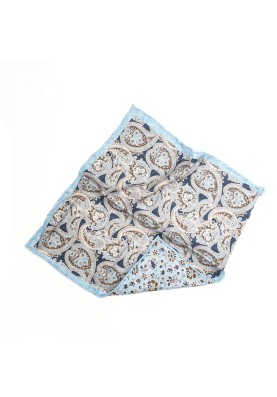 Lt. Blue Paisley/Floral Print Reversible Pocket Square 