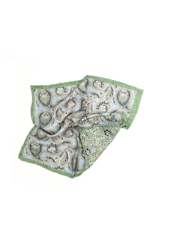 Spring Green Paisley/Floral Print Reversible Pocket Square