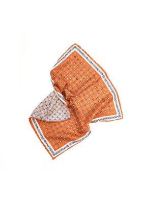 Rust/Blue Neat/Arabesque Design Print Reversible Pocket Square 