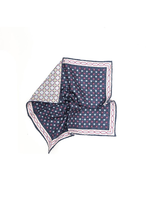 Navy/Magenta Neat/Arabesque Design Print Reversible Pocket Square