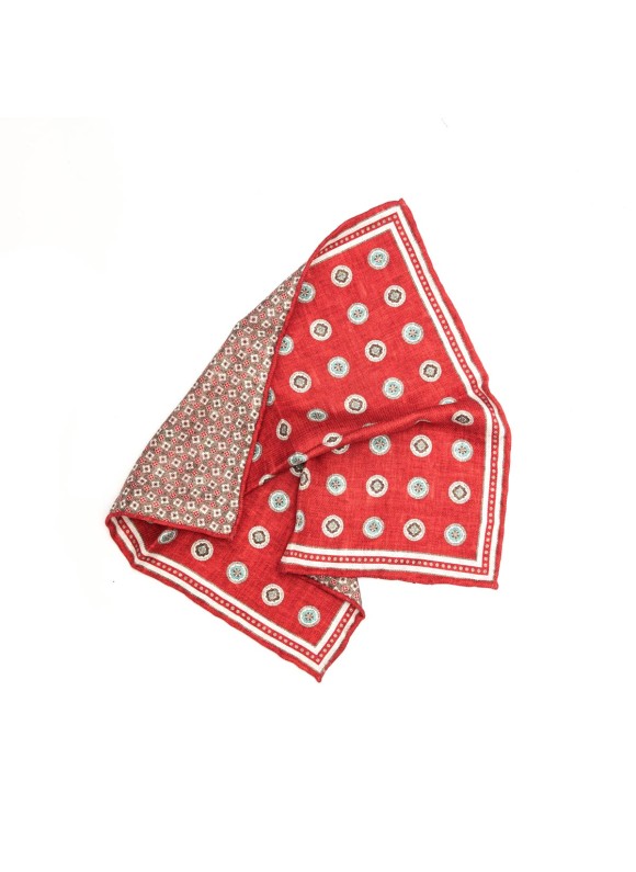 Red Medallion/Mini Neat Print Reversible Pocket Square