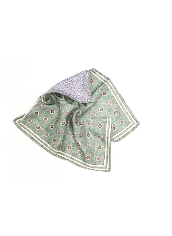 Mint Medallion/Mini Neat Print Reversible Pocket Square