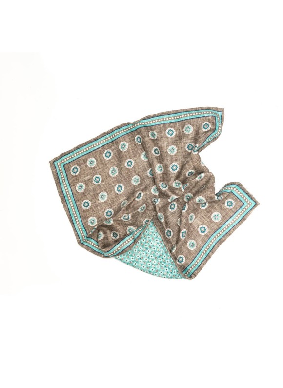 Taupe Medallion/Mini Neat Print Reversible Pocket Square