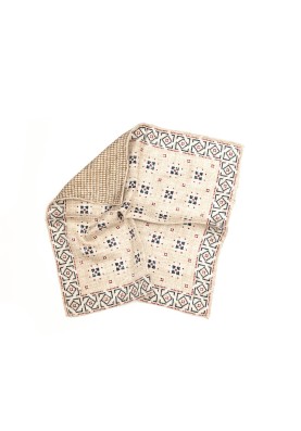 Beige/Lt. Brown Foulard/Houndstooth Print Reversible Pocket Square 