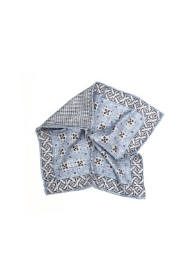 Blue Foulard/Houndstooth Print Reversible Pocket Square 