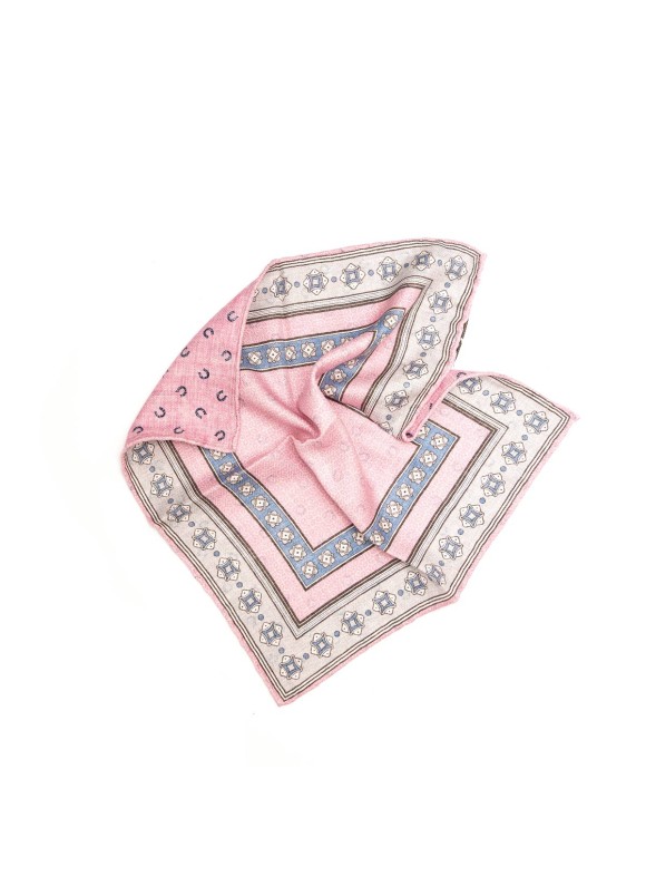 Pink/Blue Frame Design/Horseshoe Print Reversible Pocket Square