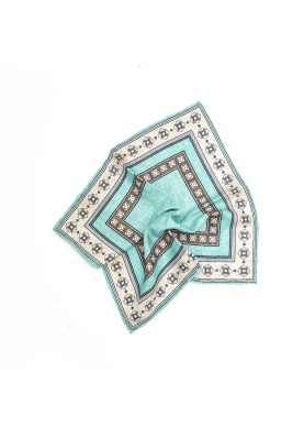 Aqua/Brown Frame Design/Horseshoe Print Reversible Pocket Square 