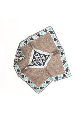 Taupe/Sky Blue Bird's Eye Print Reversible Pocket Square 