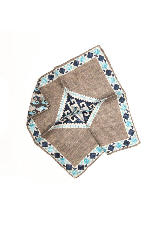 Taupe/Sky Blue Bird's Eye Print Reversible Pocket Square