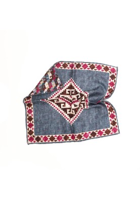 Denim/Magenta Blue Bird's Eye Print Reversible Pocket Square 