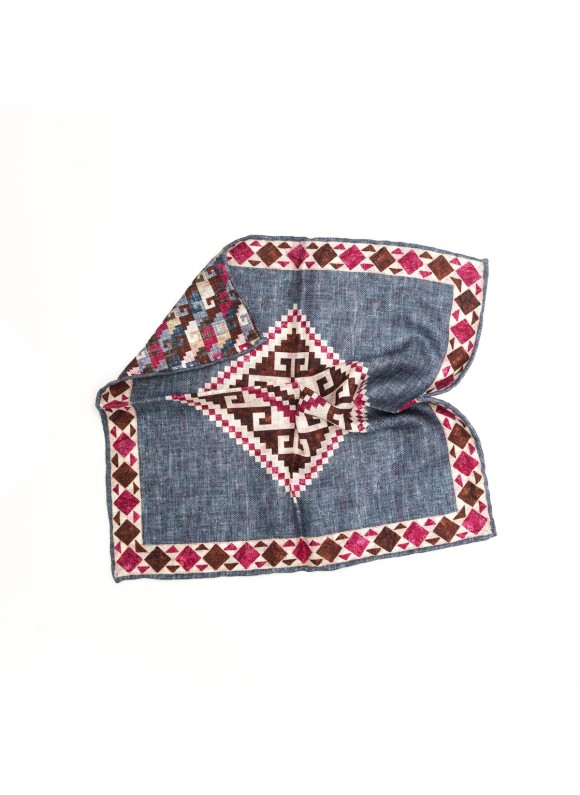 Denim/Magenta Blue Bird's Eye Print Reversible Pocket Square